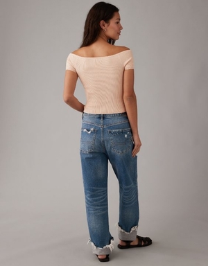 Cardigan Aerie Cropped Nervuré Off-The-Shoulder Top Rose Clair | JJM-16908246