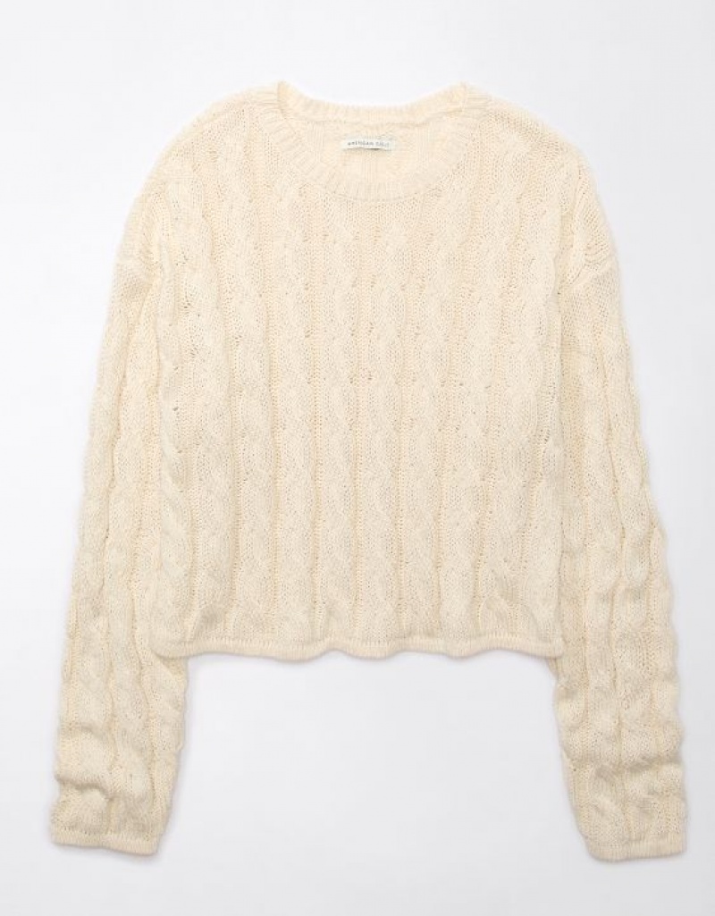 Chandail Aerie Cropped Cable-Knit Blanche Femme | PZQ-42118986