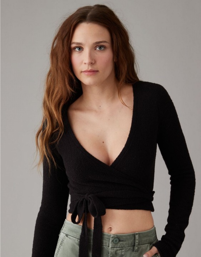 Cardigan Aerie Cropped Ballet Wrap Noir | BDS-19579740