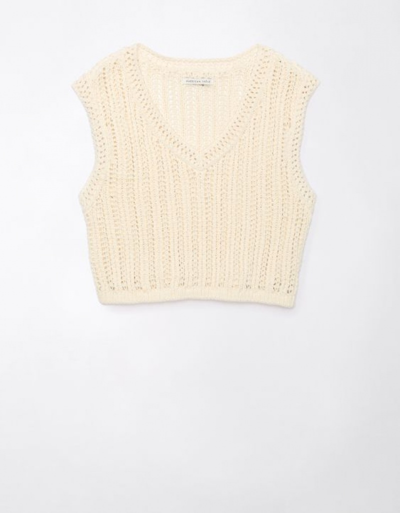 Cardigan Aerie Crochet Vest Blanche | OFI-92672303