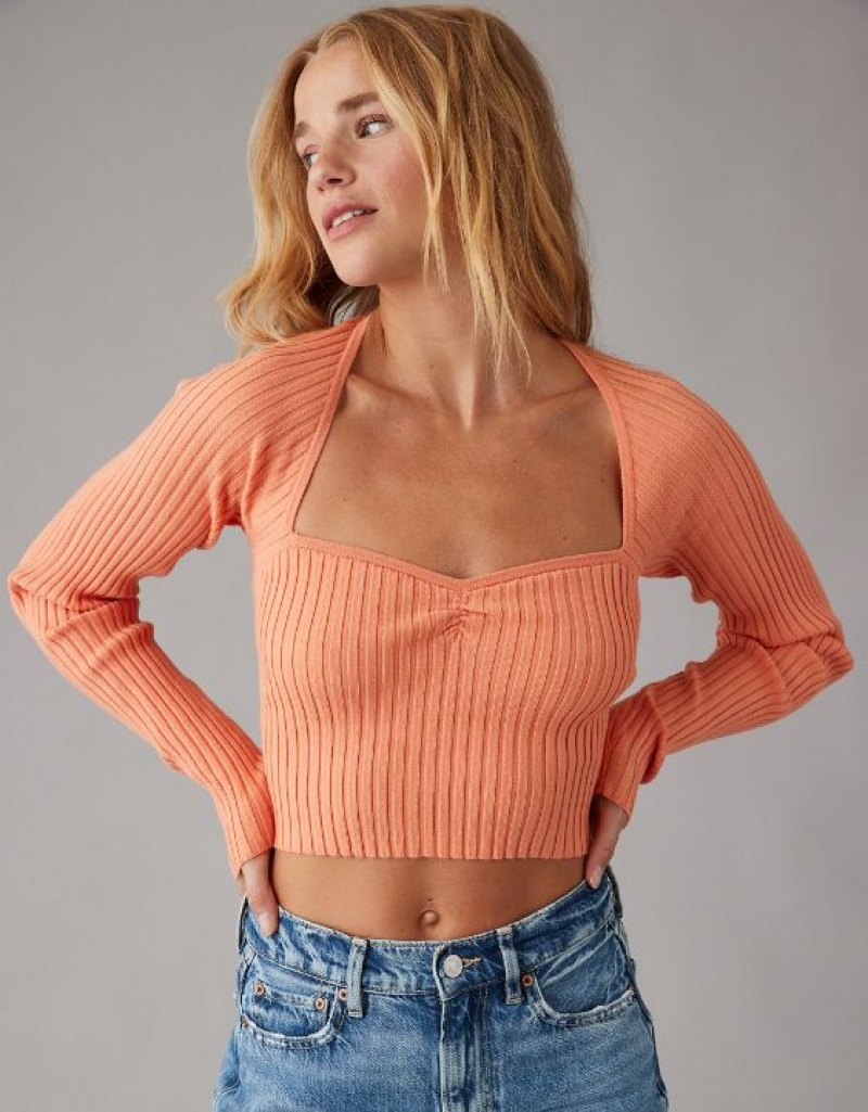 Chandail Aerie Cropped Ruched Orange | RQU-34681322