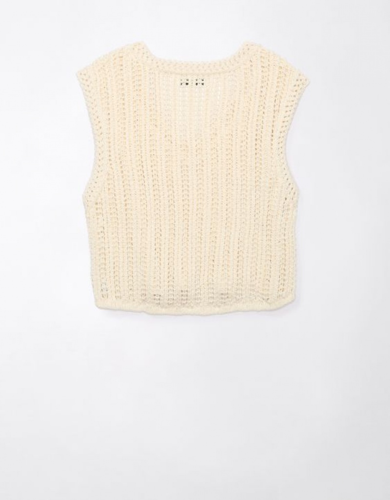 Cardigan Aerie Crochet Vest Blanche | OFI-92672303