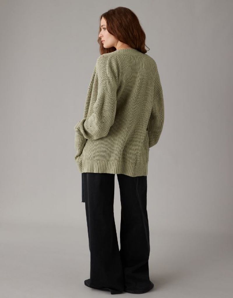 Cardigan Aerie Pointelle-Knit Vert Olive | NES-93257155