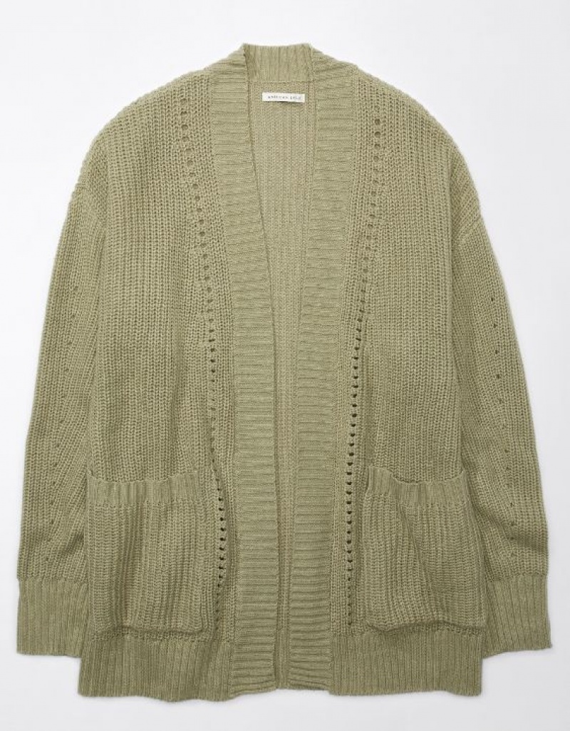 Cardigan Aerie Pointelle-Knit Vert Olive | NES-93257155