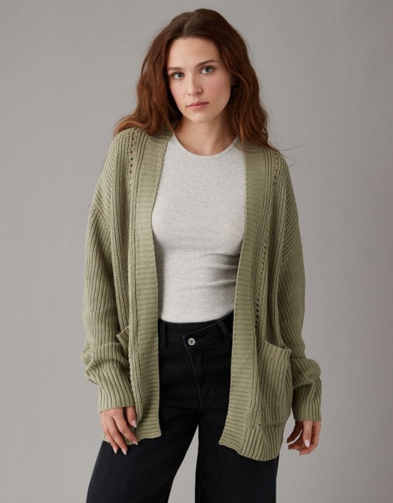 Cardigan Aerie Pointelle-Knit Vert Olive | NES-93257155