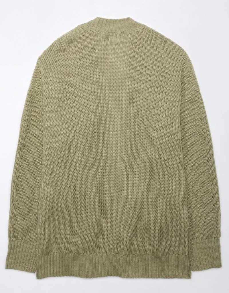 Cardigan Aerie Pointelle-Knit Vert Olive | NES-93257155