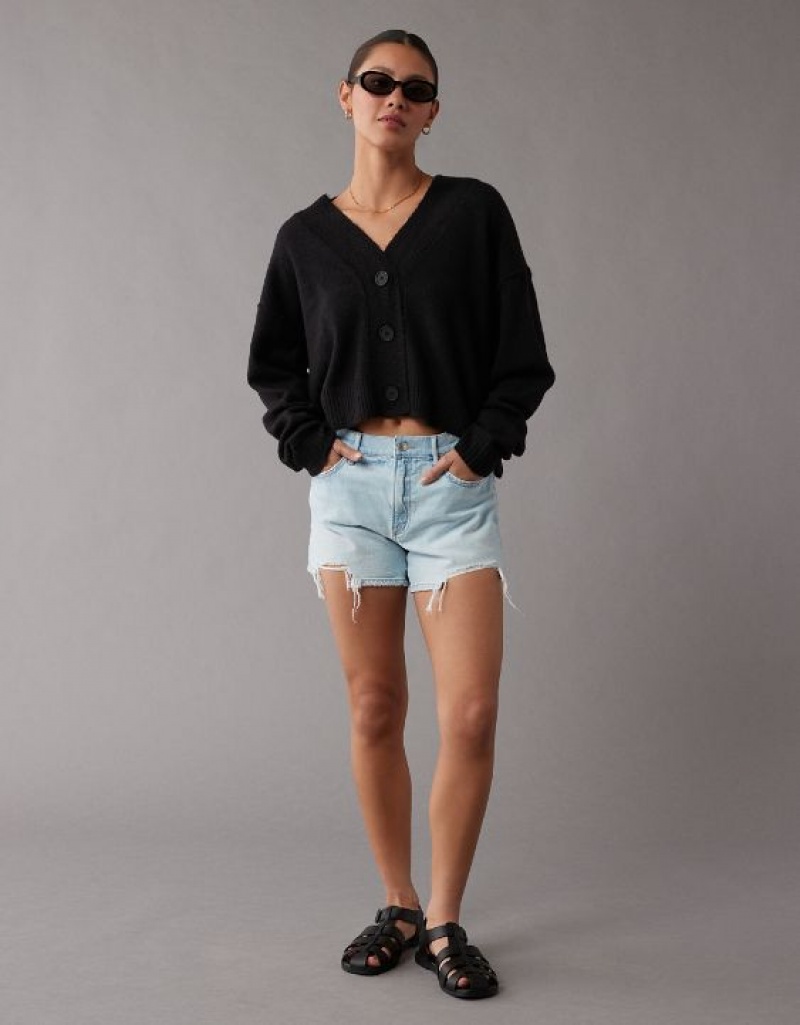 Cardigan Aerie Whoa So Soft Cropped Button-Front Noir | XWH-99961005