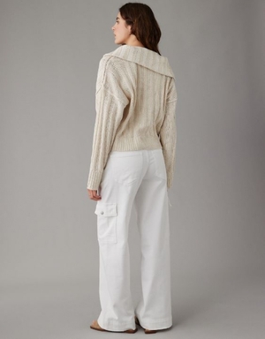 Chandail Aerie Collared Pullover Blanche | VIG-18481866