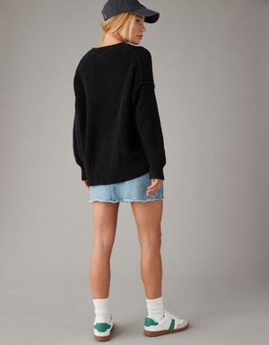 Chandail Aerie Long Weekend Crewneck Noir | VLM-57906058