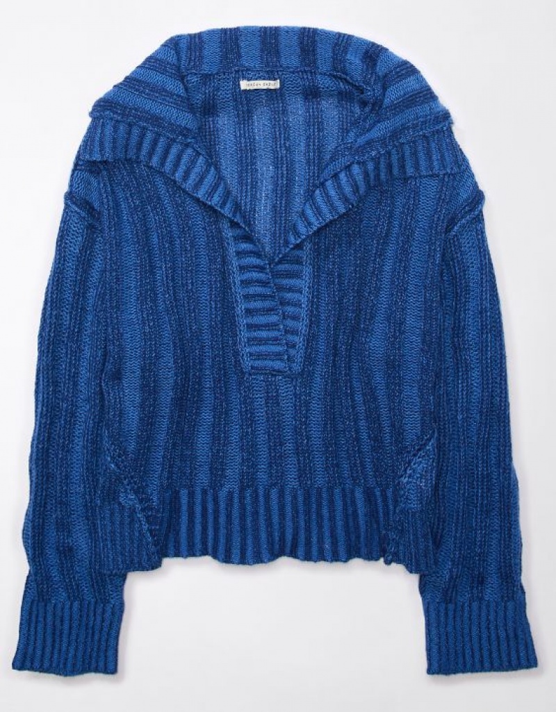 Chandail Aerie Collared Pullover Bleu | NGO-38864566