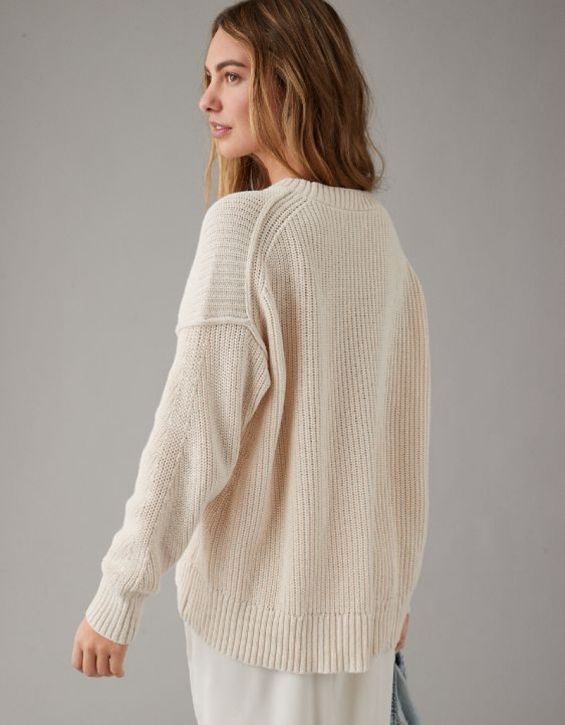 Chandail Aerie Long Weekend Crewneck Blanche | JAH-07108526