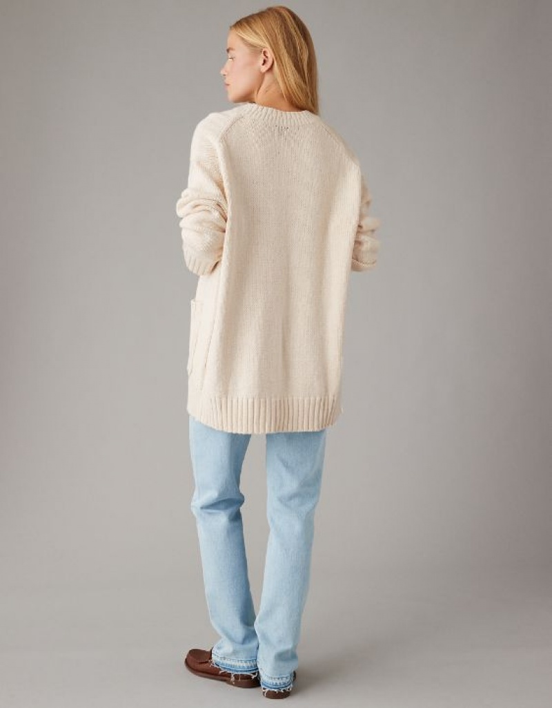 Cardigan Aerie Oversized Button-Front Long-Length Blanche | TDV-48884607