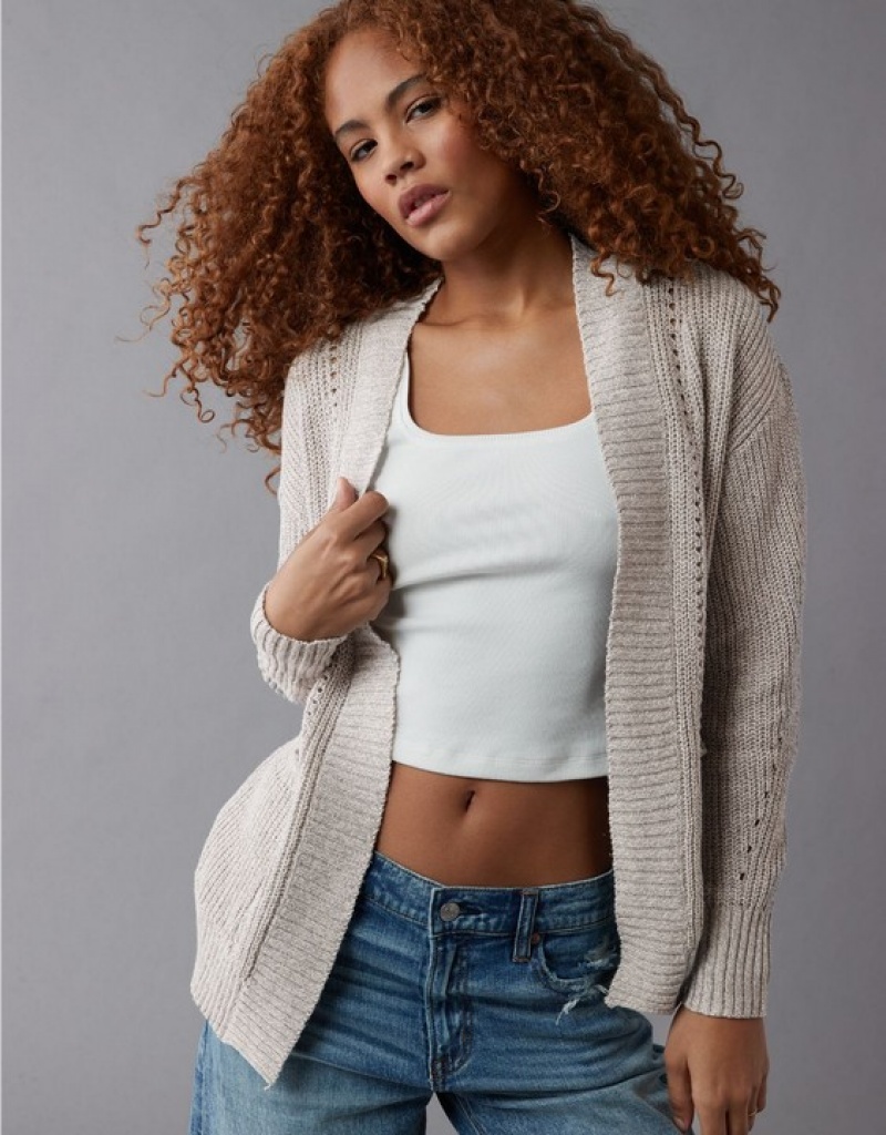 Cardigan Aerie Pointelle-Knit Grise | YBO-83503455