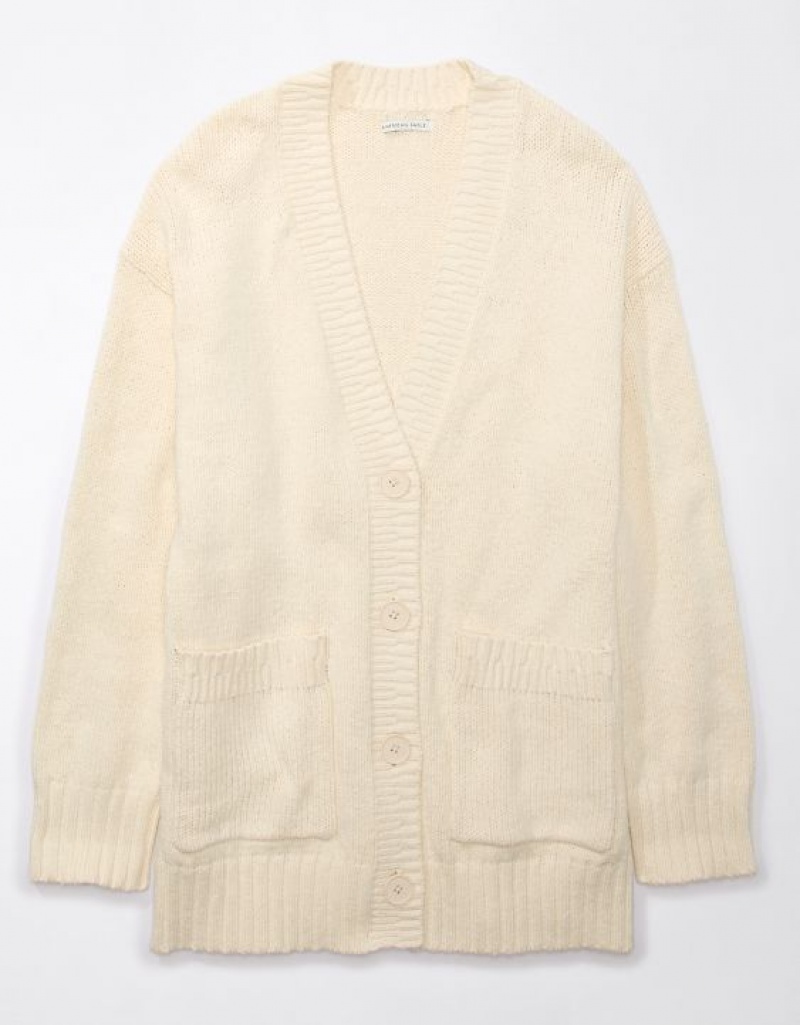 Cardigan Aerie Oversized Button-Front Long-Length Blanche | TDV-48884607