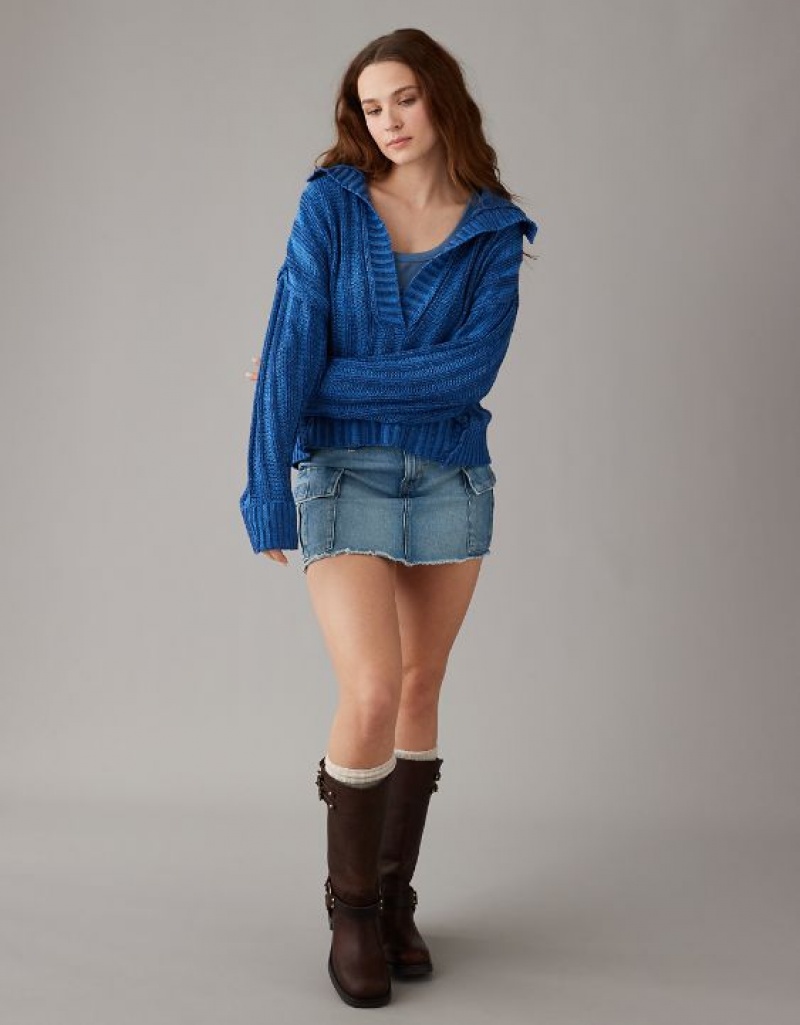 Chandail Aerie Collared Pullover Bleu | NGO-38864566