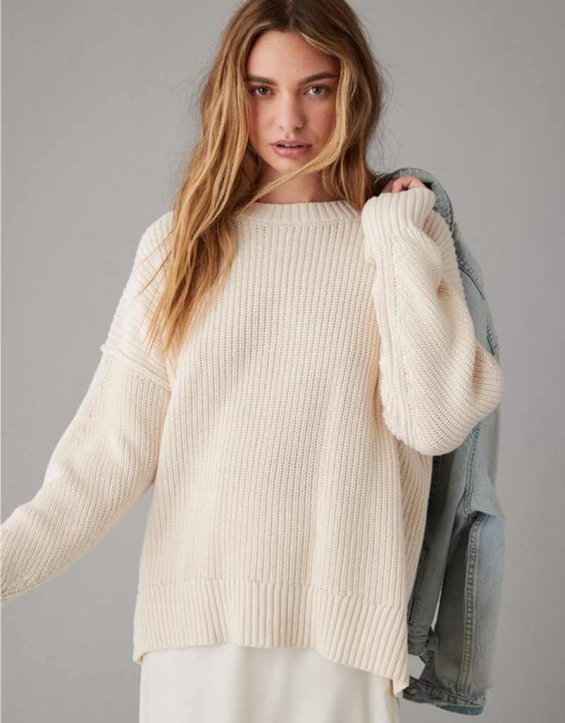 Chandail Aerie Long Weekend Crewneck Blanche | JAH-07108526