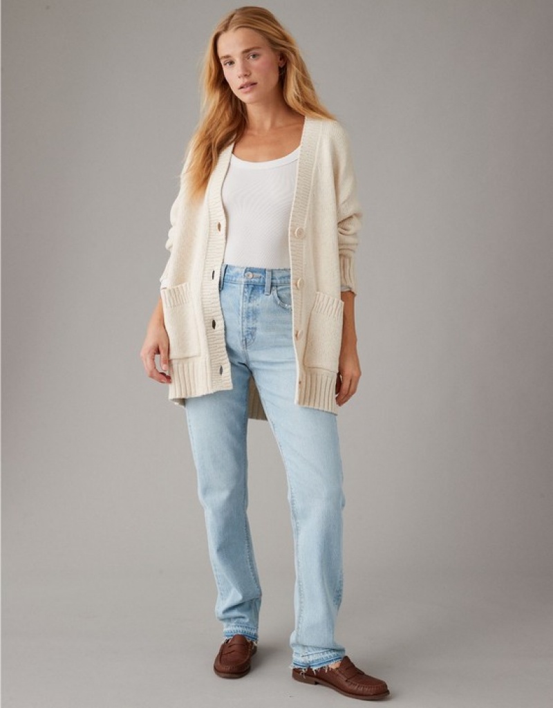 Cardigan Aerie Oversized Button-Front Long-Length Blanche | TDV-48884607