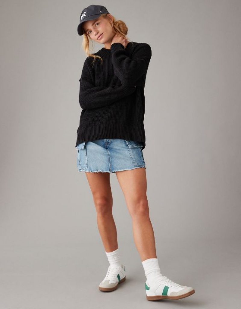 Chandail Aerie Long Weekend Crewneck Noir | VLM-57906058