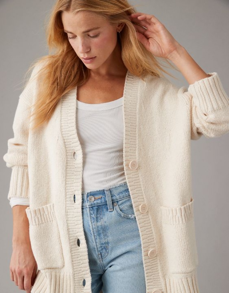 Cardigan Aerie Oversized Button-Front Long-Length Blanche | TDV-48884607