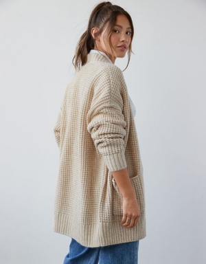 Cardigan Aerie Whoa So Cozy Waffle Blanche | RYL-48704926