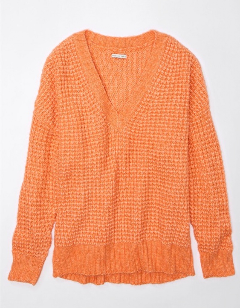 Chandail Aerie Whoa So Cozy Waffle V-Neck Orange | SEC-30694454