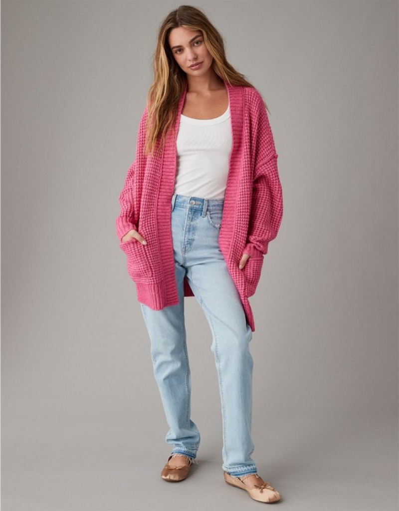 Cardigan Aerie Whoa So Cozy Waffle Rose | EAL-28119787