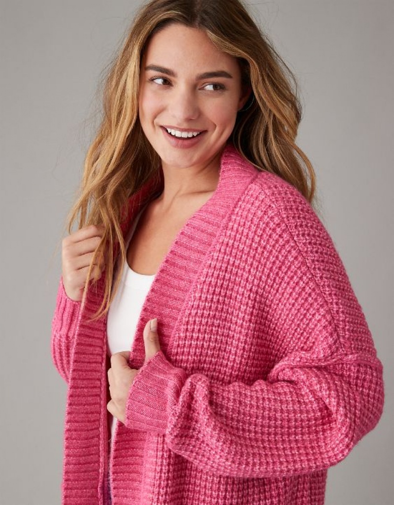 Cardigan Aerie Whoa So Cozy Waffle Rose | EAL-28119787