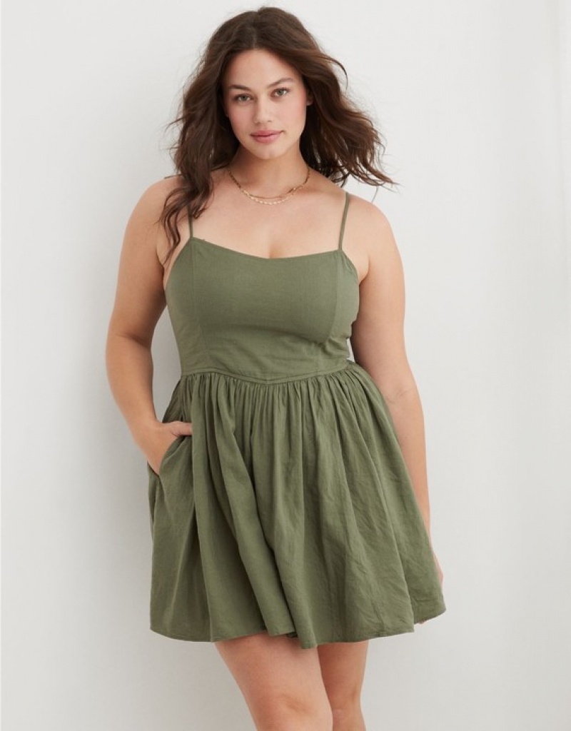 Peignoir Aerie Love Of Linen Mini Vert Olive | CKY-16273400