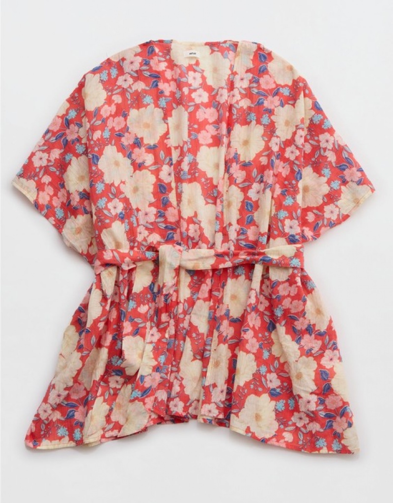 Peignoir Aerie Floral Robe Rouge | UQP-04162898