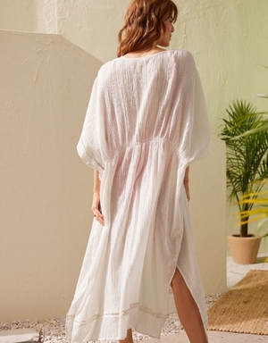 Peignoir Aerie Gauze Maxi Tie Kimono Blanche | UJR-87591433