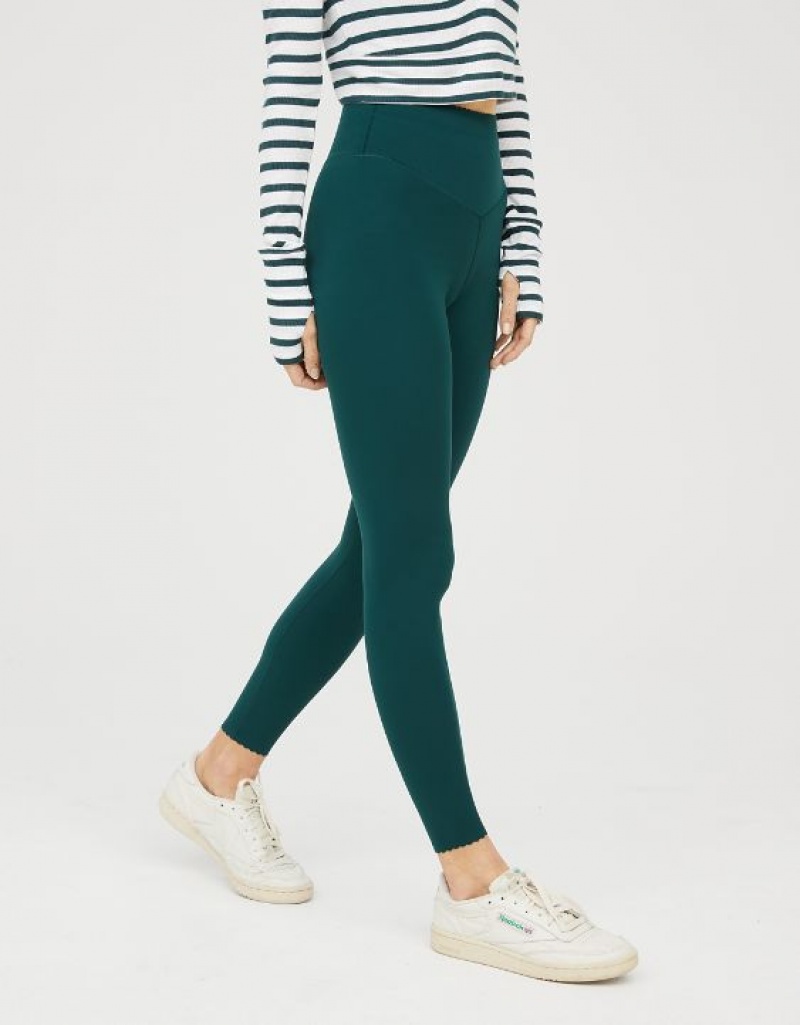 Leggings Aerie OFFLINE By Real Me XTRA Hold Up! Scallop Vert Foncé | PKS-16466921