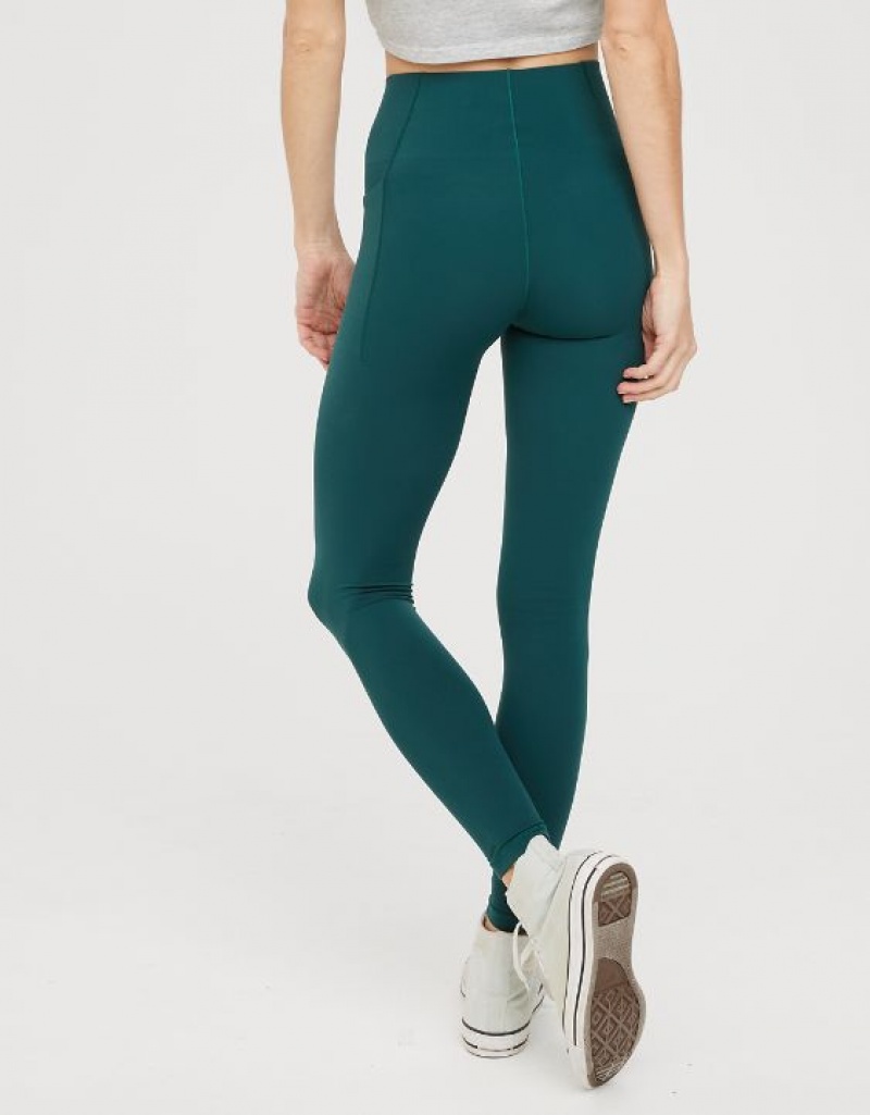 Leggings Aerie OFFLINE By Real Me Xtra Hold Up! Pocket Vert Foncé | VNE-42668844