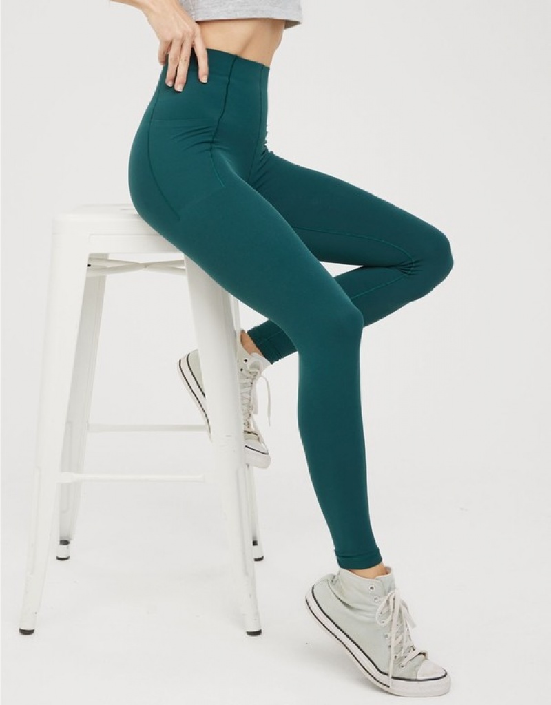 Leggings Aerie OFFLINE By Real Me Xtra Hold Up! Pocket Vert Foncé | VNE-42668844