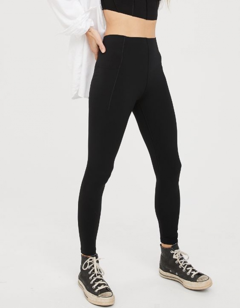 Leggings Aerie OFFLINE By Real Me Xtra Hold Up! Pocket Noir | ZEX-28649278