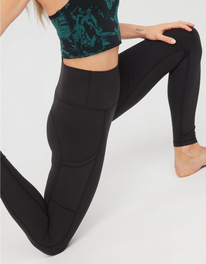 Leggings Aerie OFFLINE By The Hugger High Waisted Pocket Noir | AHD-86980295