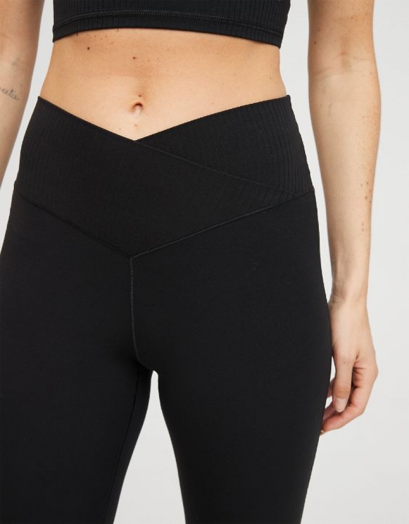 Leggings Aerie OFFLINE By Real Me High Waisted Crossover Rib Super Flare Noir | SGR-47244139