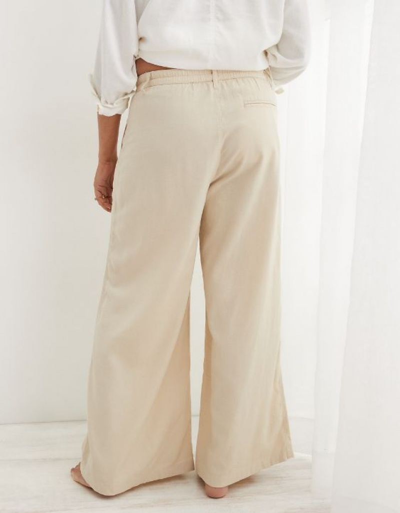 Pantalon Aerie Pool-To-Party Linen Edition High Waisted Beige | MSF-83399785