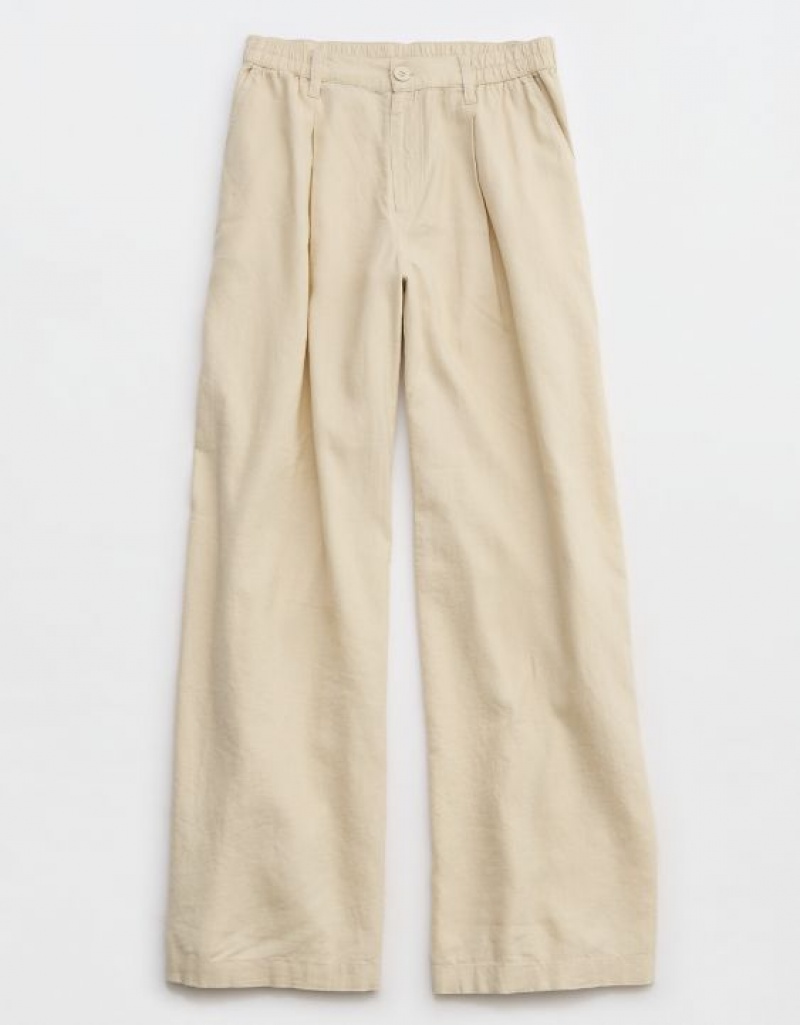 Pantalon Aerie Pool-To-Party Linen Edition High Waisted Beige | MSF-83399785