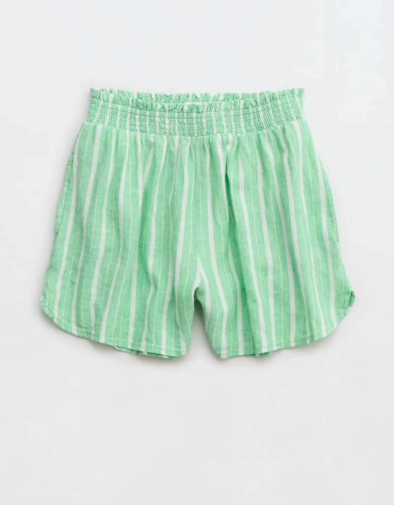 Short Aerie Pool-To-Party Linen Edition High Waisted Vert | GHV-47460225