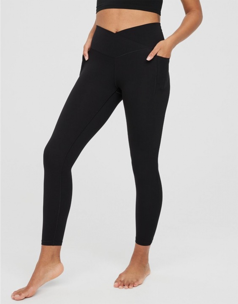 Leggings Aerie OFFLINE By Real Me Xtra Crossover High Waisted Pocket Noir | CGS-62553356