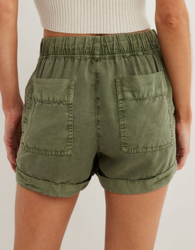 Short Aerie High Waisted Tie Taille Vert Olive | DKV-81850021