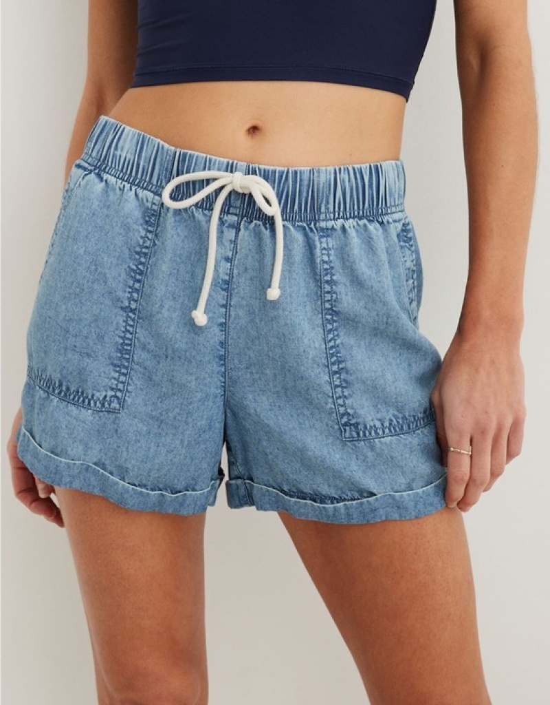 Short Aerie High Waisted Tie Taille Indigo Lavage | BTH-89644104