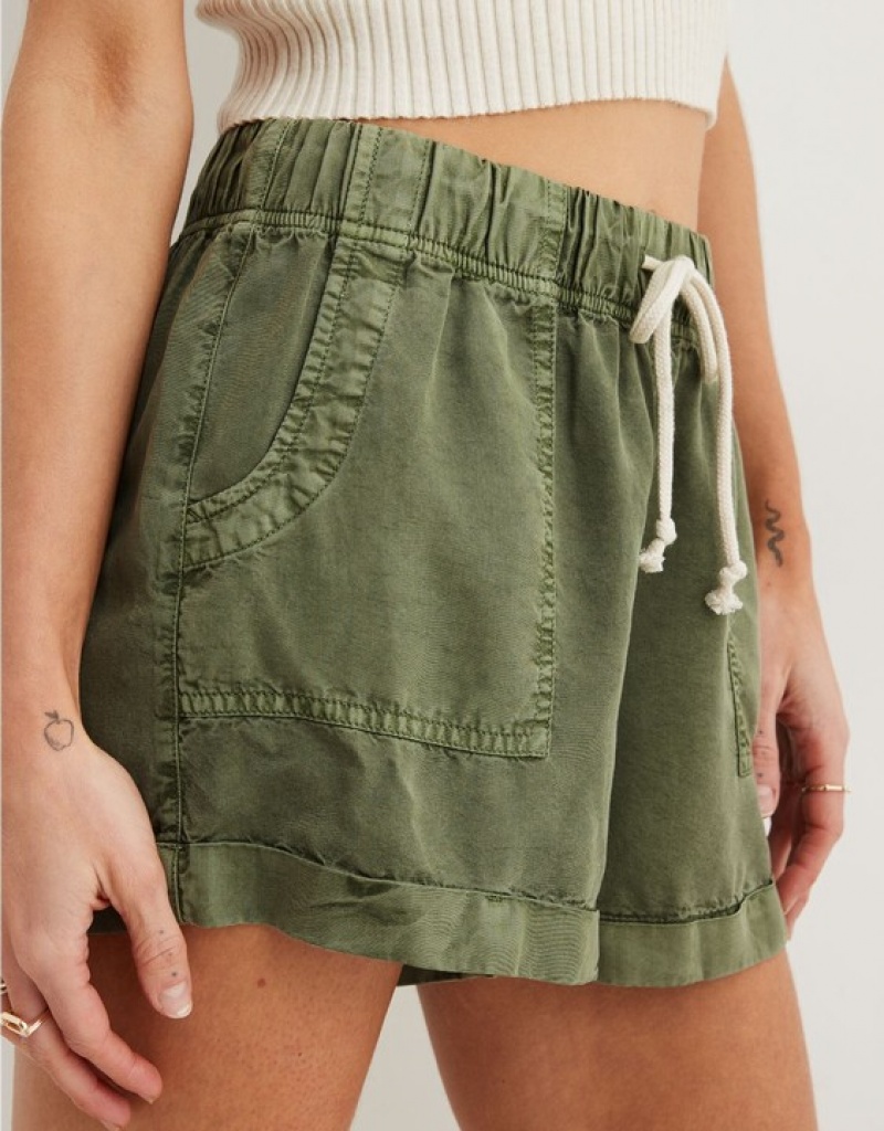 Short Aerie High Waisted Tie Taille Vert Olive | DKV-81850021