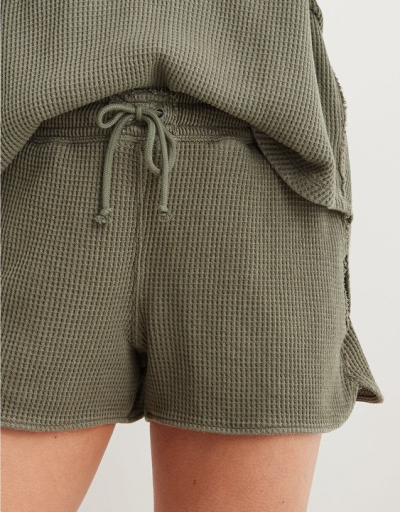 Short Aerie High Waisted LumberJane Waffle Vert Olive | YBU-60762211