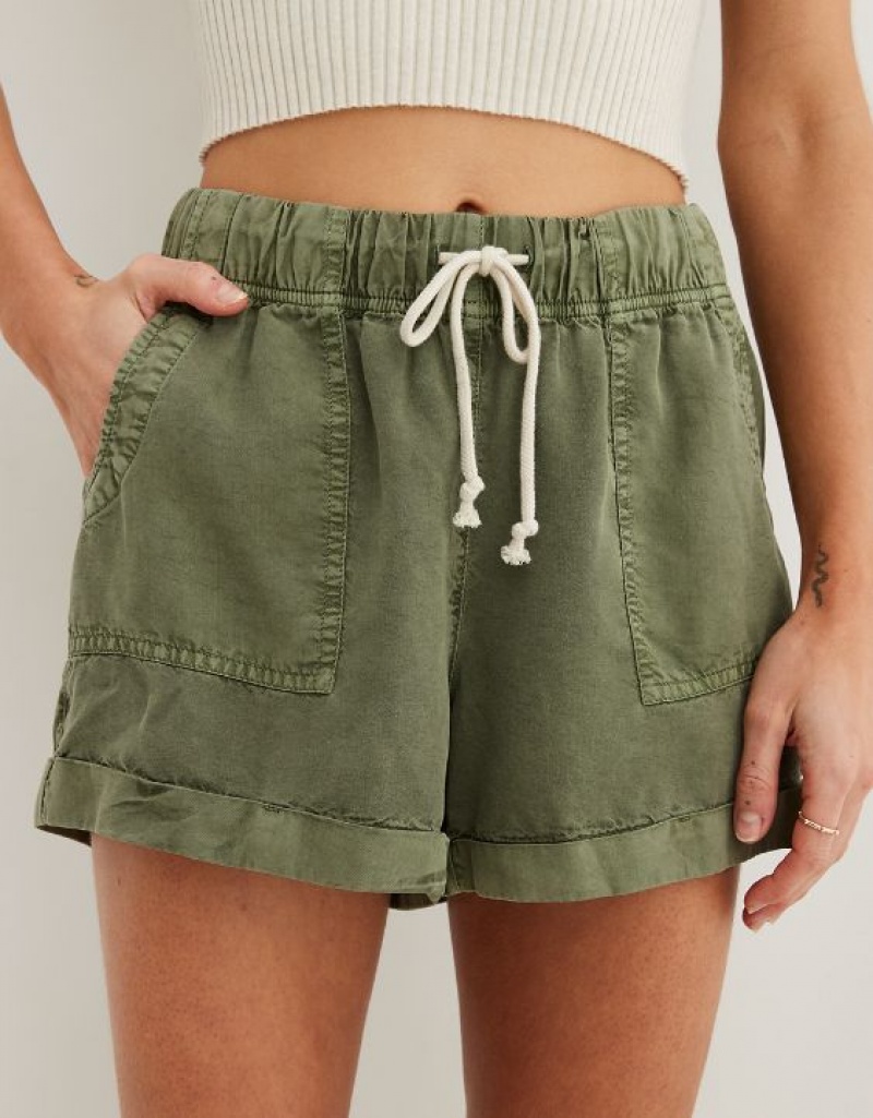 Short Aerie High Waisted Tie Taille Vert Olive | DKV-81850021