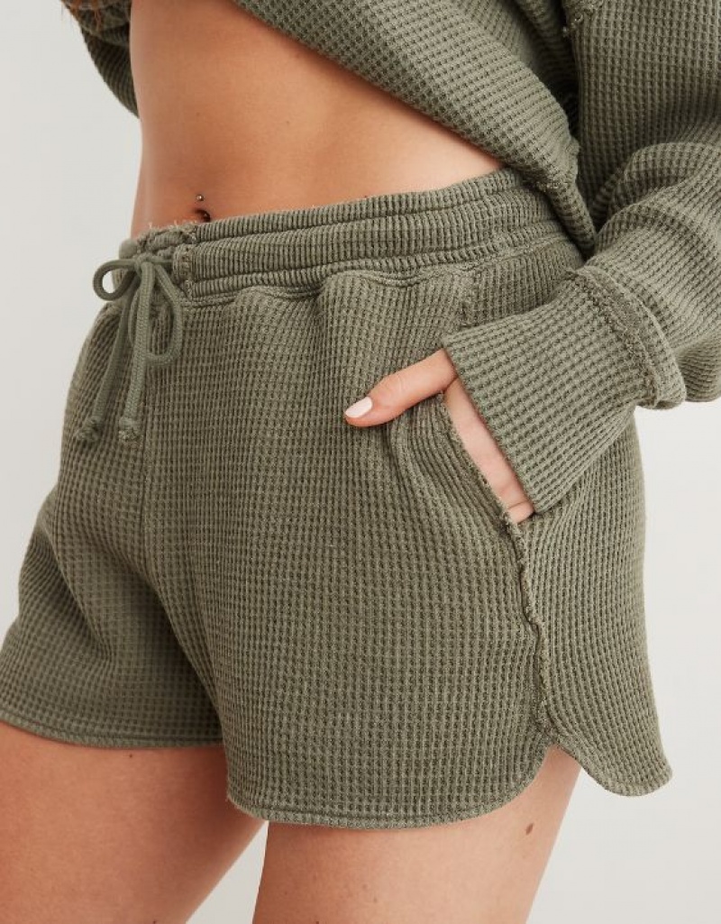 Short Aerie High Waisted LumberJane Waffle Vert Olive | YBU-60762211