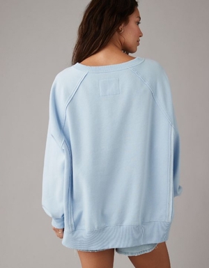 Sweats Aerie Big Hug Oversized Notch Neck Bleu Clair | CCM-86921745