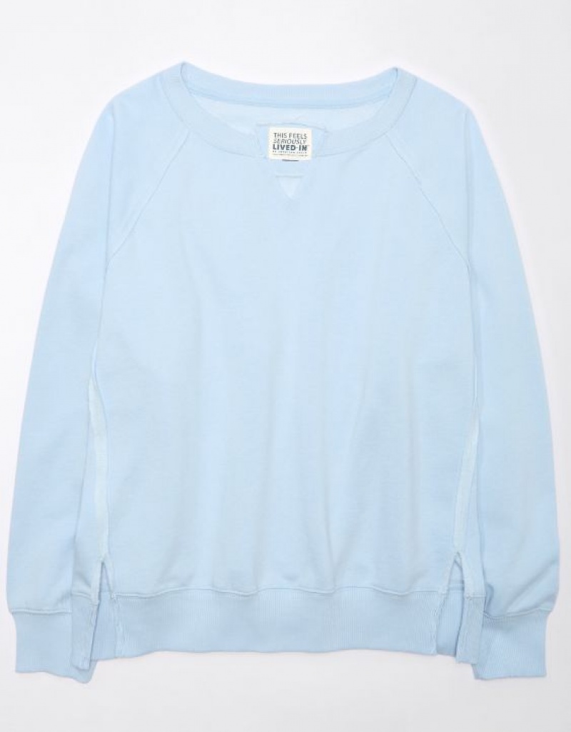 Sweats Aerie Big Hug Oversized Notch Neck Bleu Clair | CCM-86921745