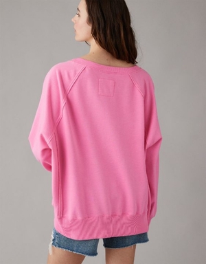 Sweats Aerie Big Hug Oversized Notch Neck Rose | TIS-64904420