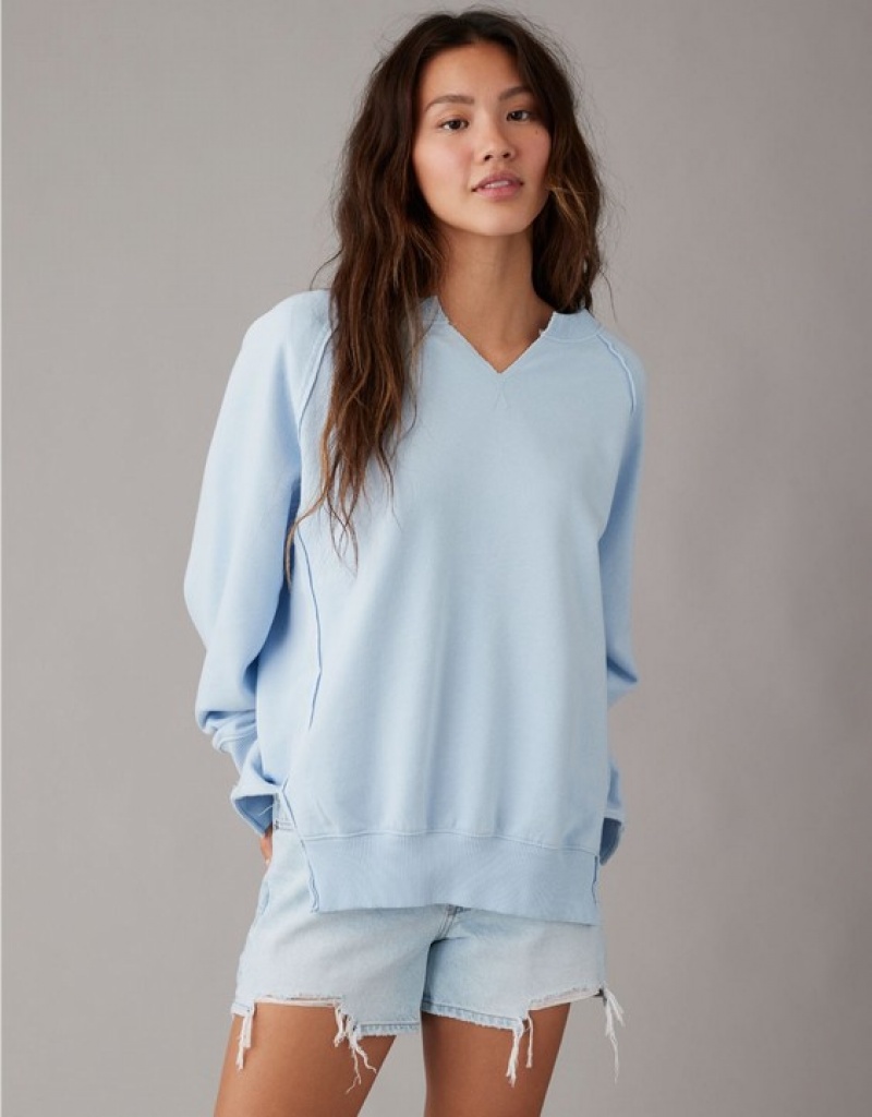 Sweats Aerie Big Hug Oversized Notch Neck Bleu Clair | CCM-86921745